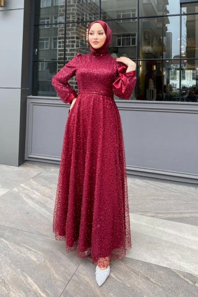 Nisa Tesettür abiye Bordo