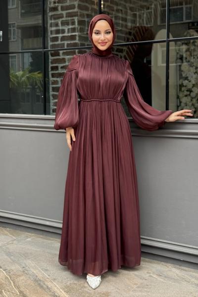 Dilay Tesettür Abiye Kahverengi