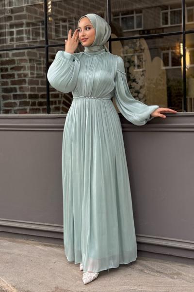 Dilay Tesettür Abiye Mint Yeşili