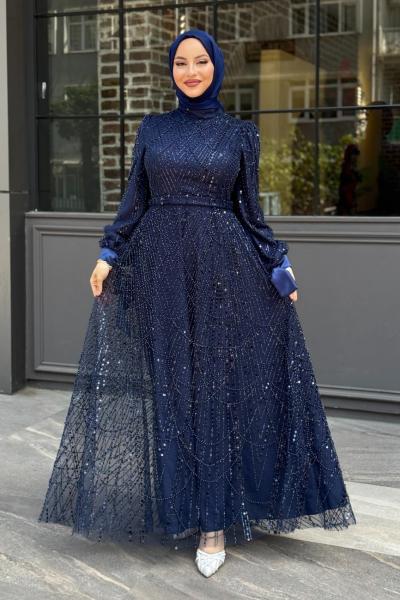 Asena Tesettür Abiye Lacivert