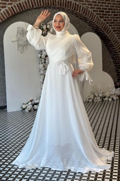 Meltem Tesettür Abiye Beyaz