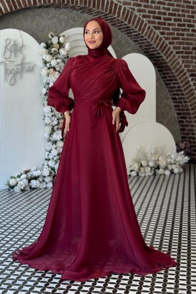Meltem Tesettür Abiye Bordo