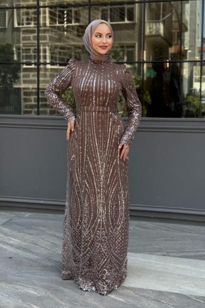 Gülşah Tesettür Abiye Kahverengi