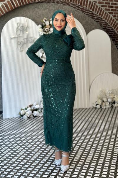 Güneş Tesettür Abiye Zümrüt