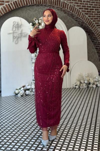 Güneş Tesettür Abiye Bordo