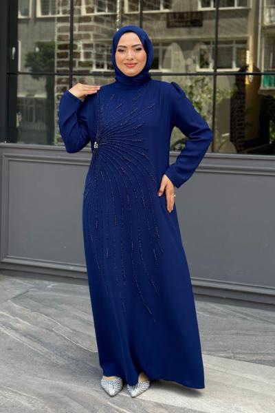 Gazel Tesettür Abiye Lacivert