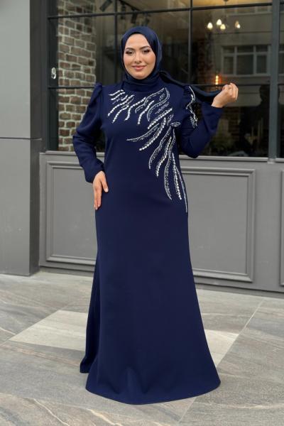 Gülsüm Tesettür Abiye Lacivert