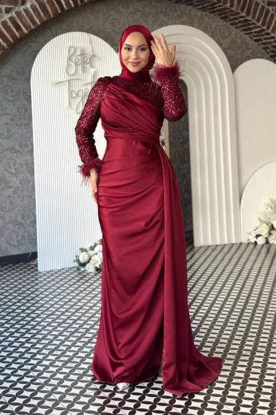 Efsane Tesettür Abiye Bordo