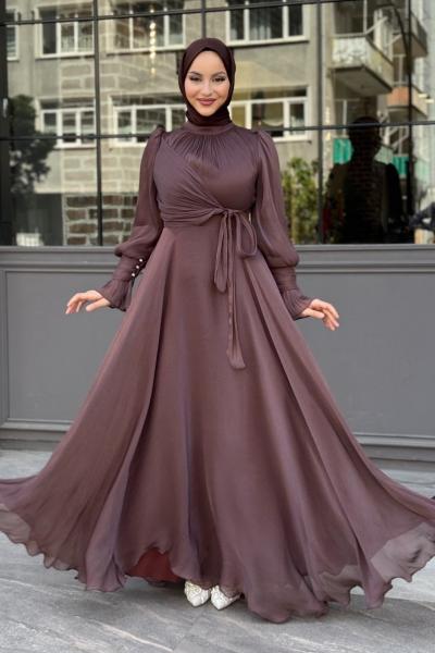 Nehir Tesettür Abiye Acı Kahve