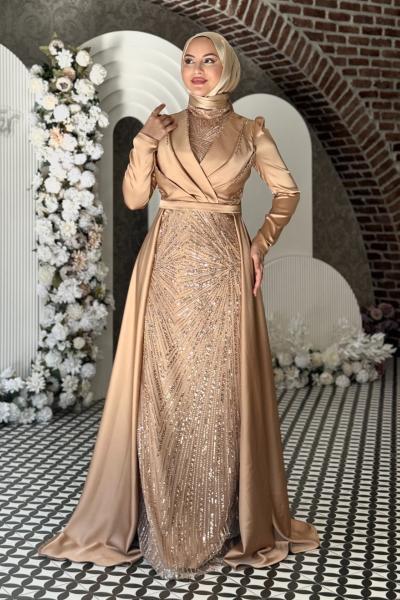 Hasibe Tesettür Abiye Bej