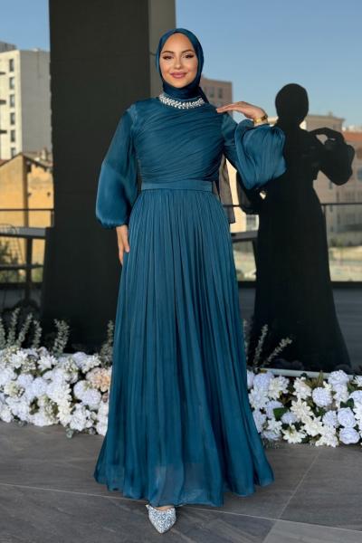 İlknur Tesettür Abiye Petrol Mavisi