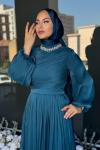 İlknur Tesettür Abiye Petrol Mavisi