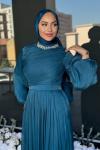 İlknur Tesettür Abiye Petrol Mavisi