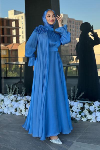 Gelincik Tesettür Abiye Mavi