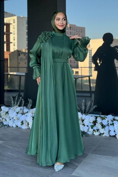 Gelincik Tesettür Abiye Yeşil