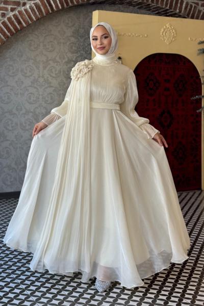 Gelincik Tesettür Abiye Ekru