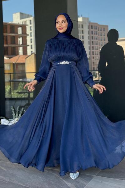 Gülbahar Tesettür Abiye Lacivert