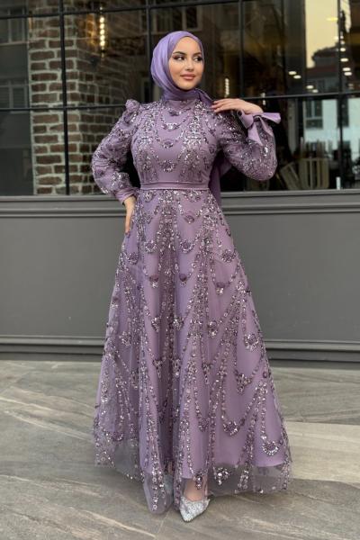 Belkıs Tesettür Abiye Lila