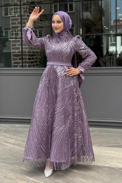 Selen Tesettür Abiye Lila