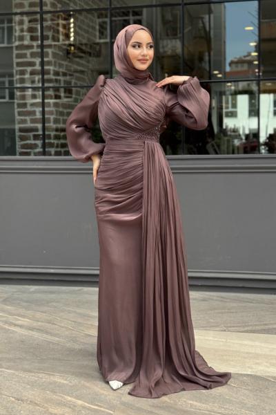 Aliye Tesettür Abiye Kahverengi