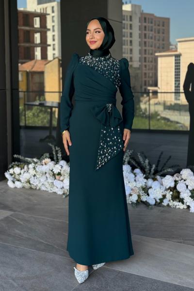Luna Tesettür Abiye Zümrüt