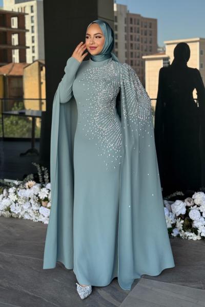 Serenay Tesettür Abiye Mint Yeşili