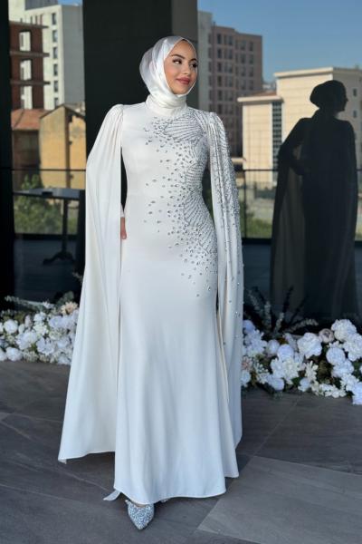 Serenay Tesettür Abiye Ekru