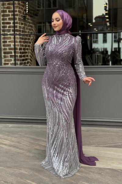 Öznur Tesettür Abiye Lila