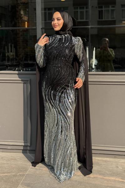 Öznur Tesettür Abiye Siyah