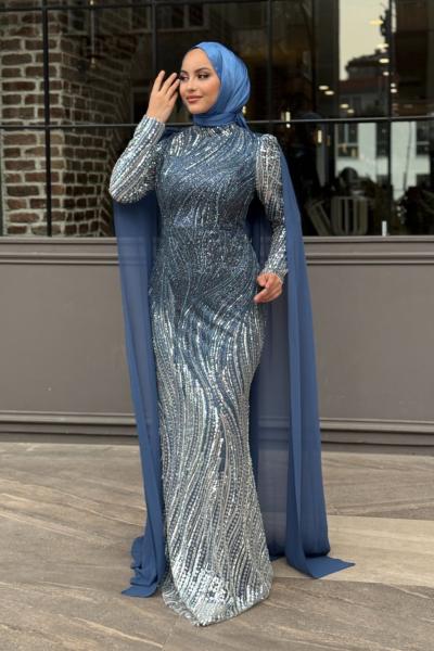 Öznur Tesettür Abiye Mavi
