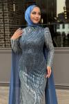Öznur Tesettür Abiye Mavi