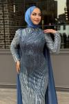 Öznur Tesettür Abiye Mavi