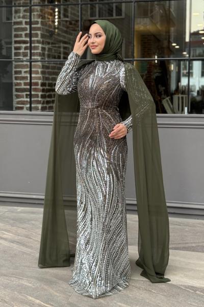 Öznur Tesettür Abiye Haki