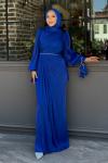 Asuman tesettür abiye Saks Mavisi