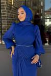 Asuman tesettür abiye Saks Mavisi
