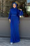 Asuman tesettür abiye Saks Mavisi