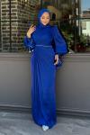 Asuman tesettür abiye Saks Mavisi