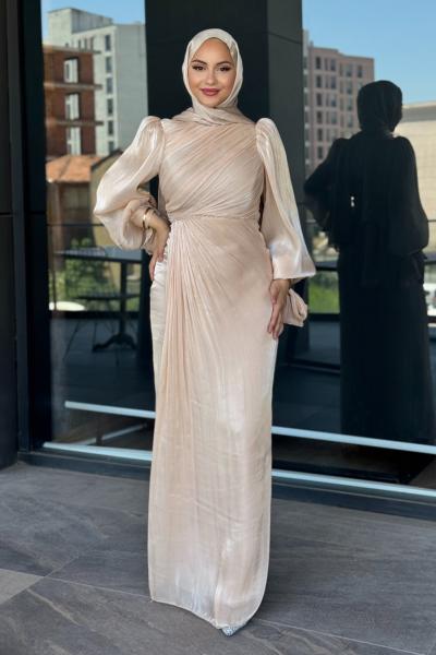 Asuman tesettür abiye Bej