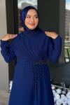 Kadife Tesettür Abiye Lacivert