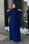 Kadife Tesettür Abiye Lacivert