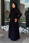Kadife Tesettür Abiye Siyah