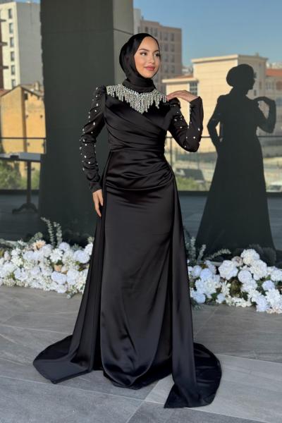 Işıltı Tesettür Abiye Siyah