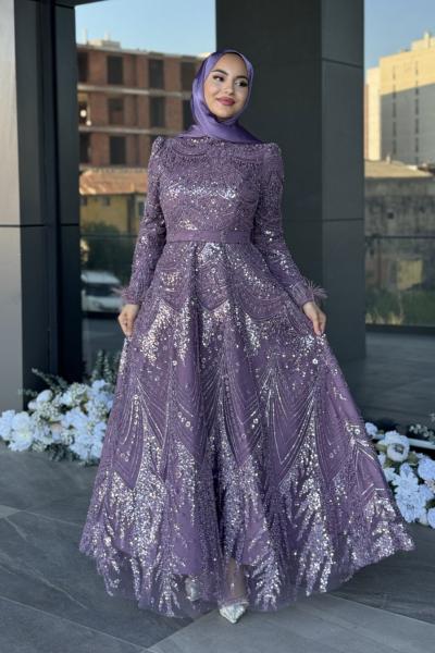 Hürrem Tesettür Abiye Lila