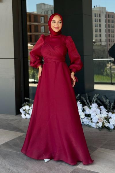 Ela tesettür abiye Bordo