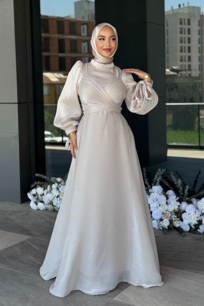 Ela tesettür abiye Taş Rengi