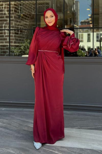Asuman tesettür abiye Bordo