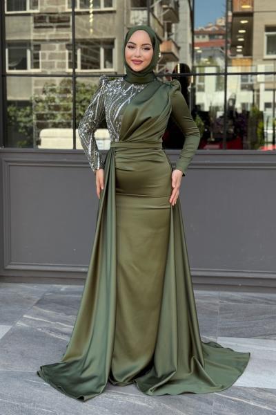 Nefise Tesettür Abiye Haki