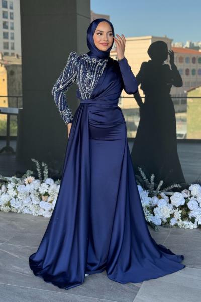 Nefise Tesettür Abiye Lacivert
