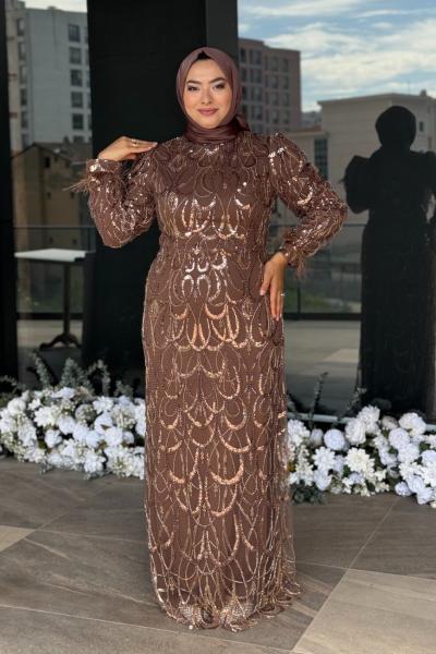 Darla Tesettür Abiye Kahverengi
