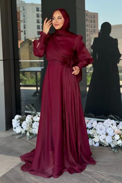 Bahar Tesettür Abiye Bordo